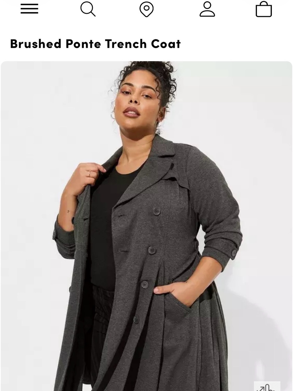 Torrid Brushed Ponte Trench Coat Charcoal Gray 2X
